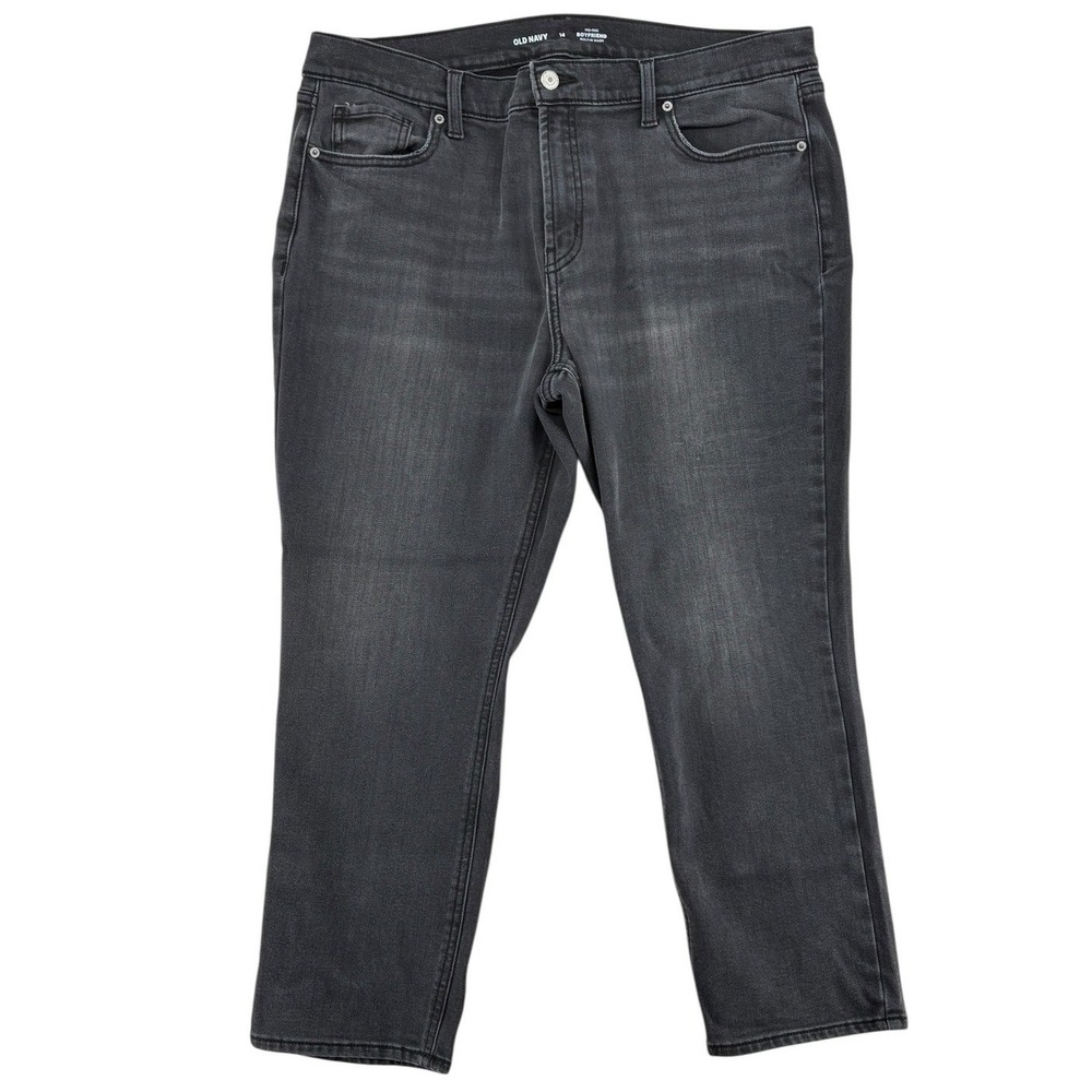 Old Navy‎ Womens Boyfriend Jeans Gray Mid Rise Size 14 Built In Warm Denim